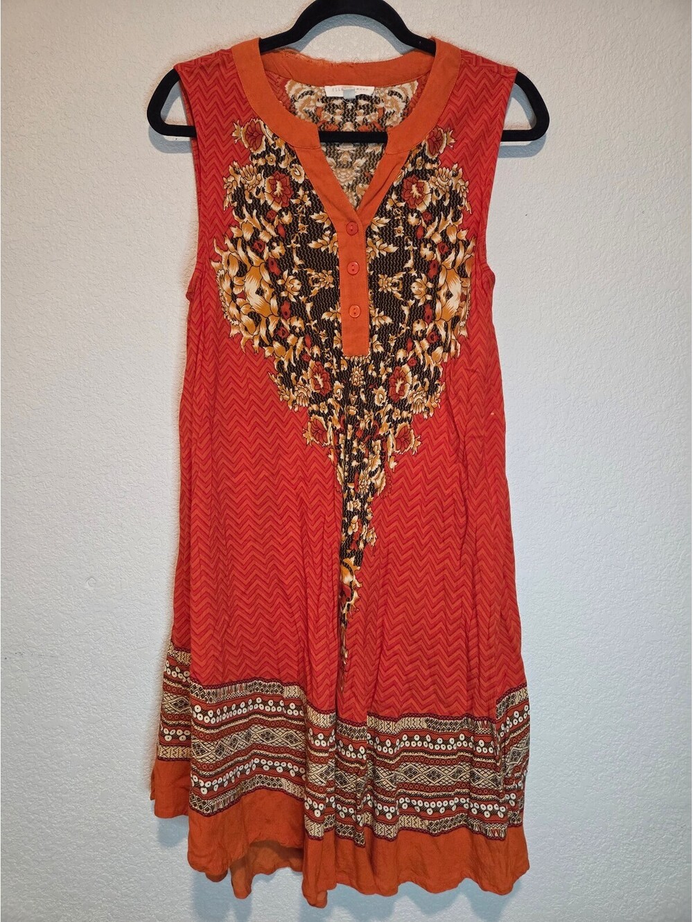 Flint & Moss Sleeveless Orange Floral Button Front Dress Large